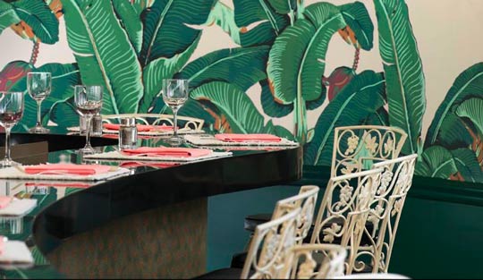 Banana Leaf / Martinique Wallpaper at The Fountain Room at The Beverly Hills Hotel / The English Room Blog