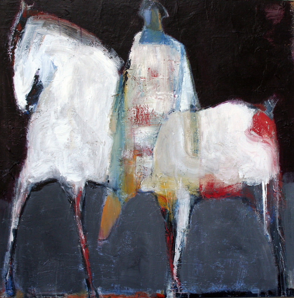 White Horse and Rider 40X40 acrylic on canvas
