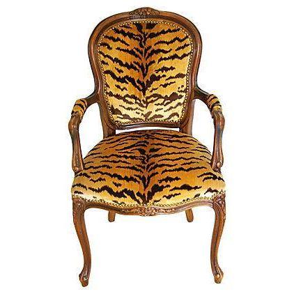 Louis XV Walnut Armchair in Scalamandre Le Tigre