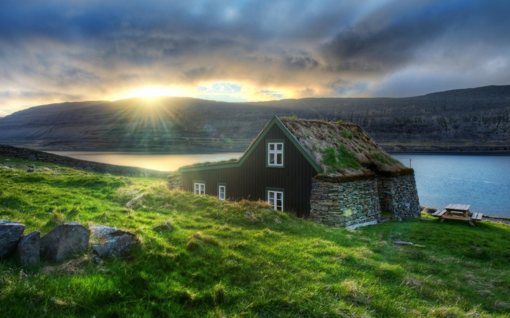 Iceland sunset cabin